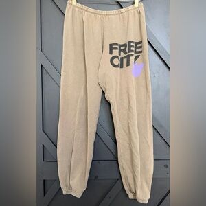 Freecity Cotton Logo Sweatpants in Tan/Purple, Size XL
